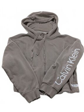 Large Calvin Klein Crop Hoodie Tan